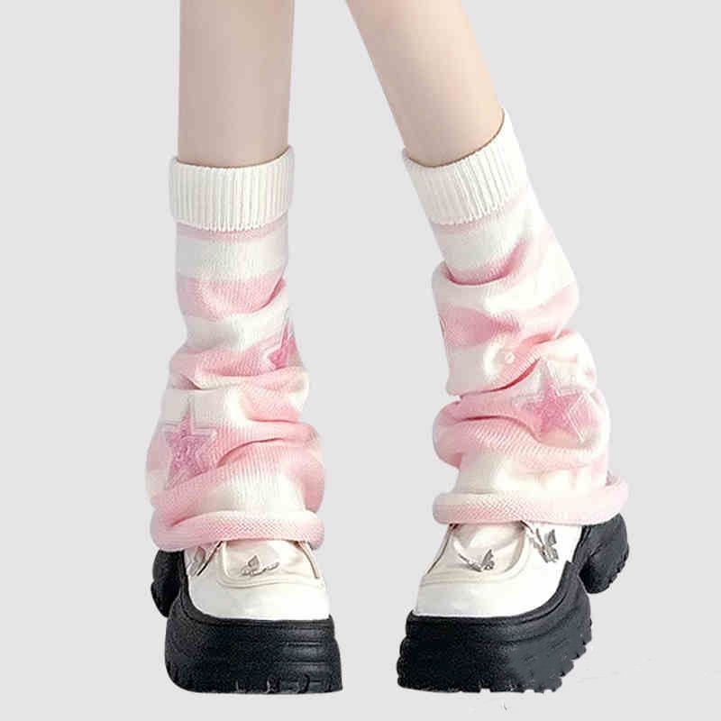 Boot Sock Slouchy - Y2K 스트라이프 레그 워머 스타 라인스톤
