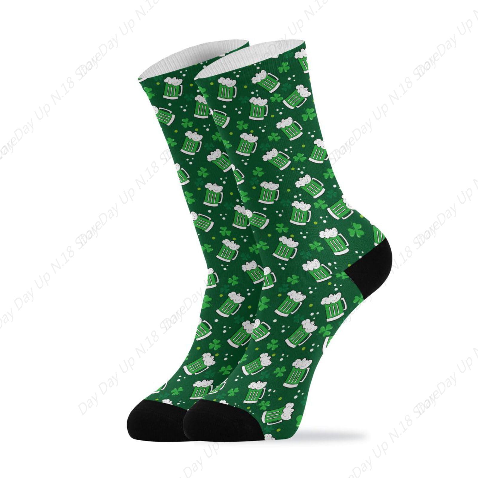 Cotton Crew Sock Pack - 녹색 클로버 잎 맥주 세인트 패트릭의