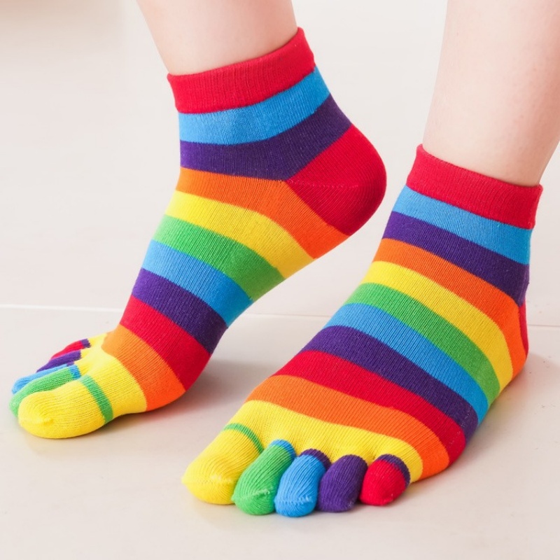Toe Sock Split - 여성용 양말 무지개 줄무늬 다섯 손가락