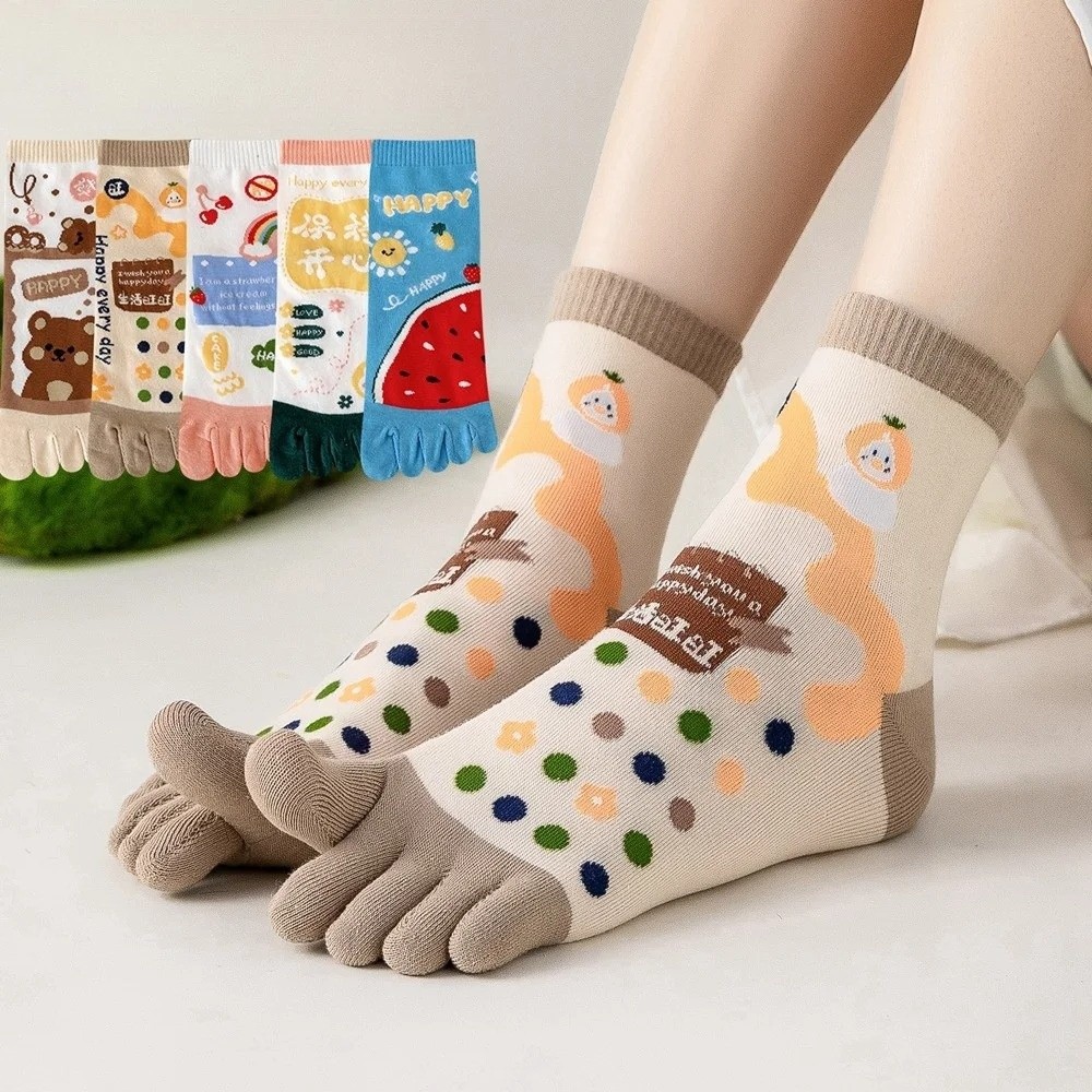 귀여운 봄 여름 여성용 다섯 손가락 양말 만화 캐릭터  - Toe Sock Split 리뷰 및 가격