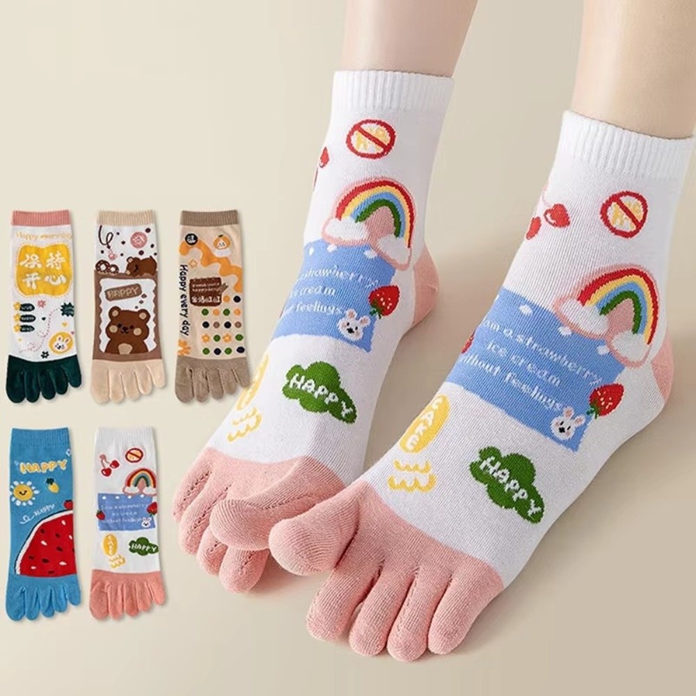 귀여운 봄 여름 여성용 다섯 손가락 양말 만화 캐릭터  - Toe Sock Split 리뷰 및 가격